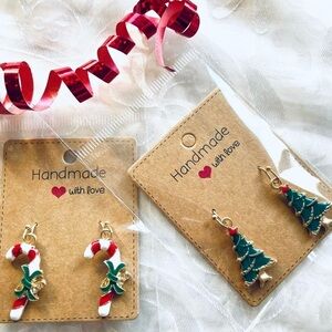 NWT Lot of 2 Festive Drop Earrings – Candy Cane & Christmas Tree Holiday Set
